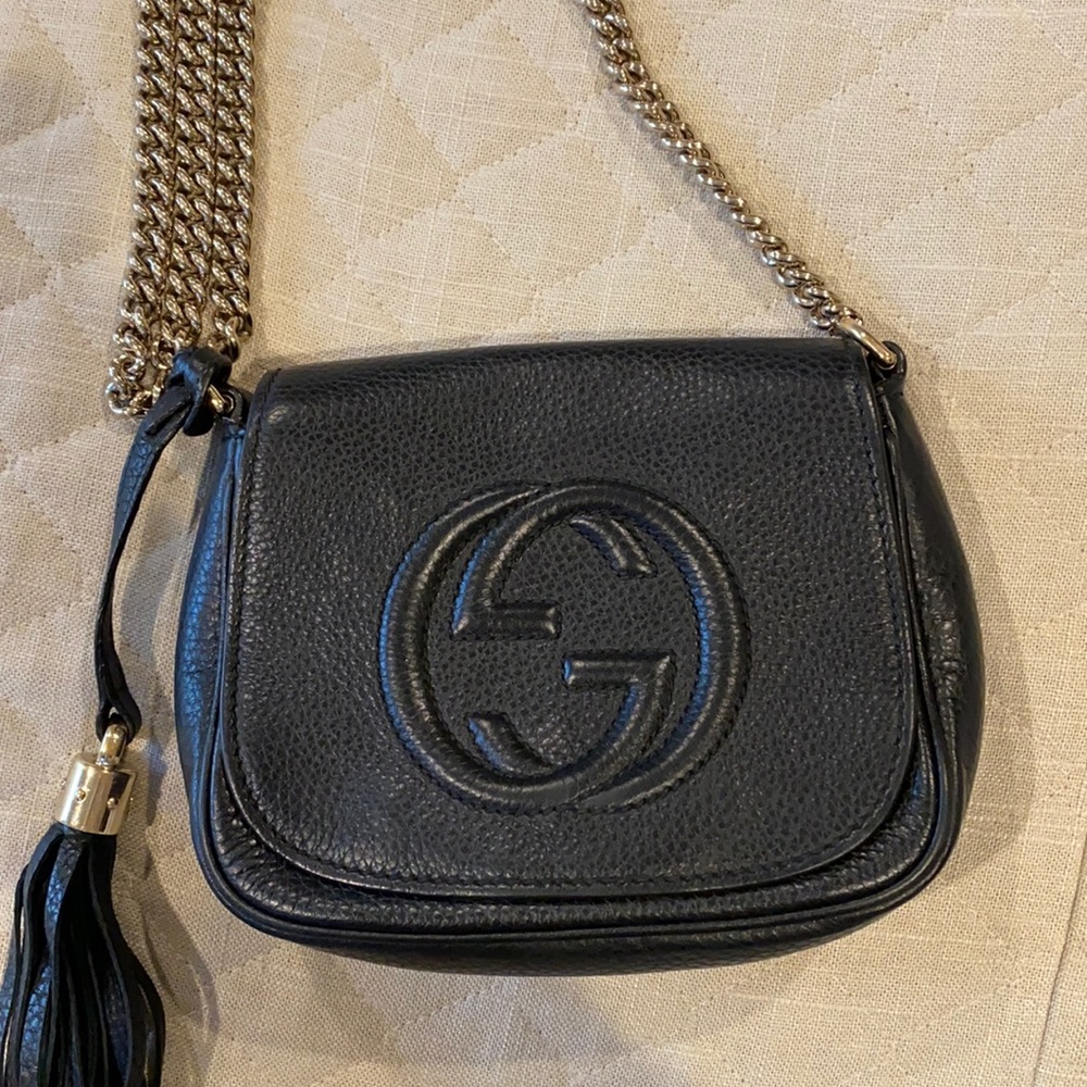 Gucci Soho Leather Chain Crossbody Bag, Black